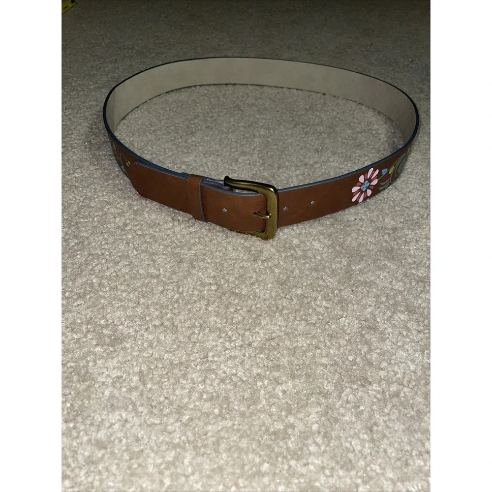Womens NOBO Floral Brown Belt Size XL Ladies Boho Hippie Brass Buckle